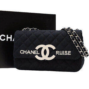 CHANEL Chain Shoulder Bag Coco Mark Metal Canvas Black